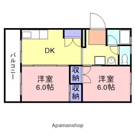 西町コーポ(2DK/3階)の間取り写真