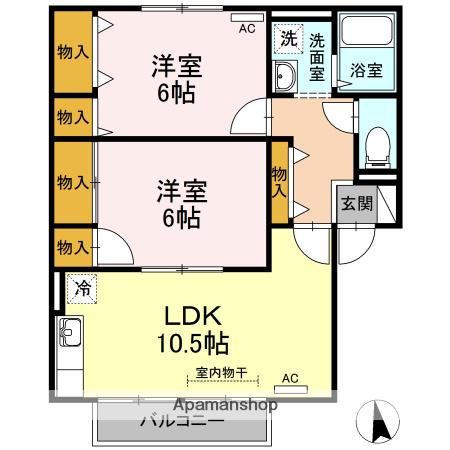 ビューテラス・ユウA棟(2LDK/2階)の間取り写真
