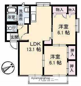 レインボーハイツB棟(2LDK/2階)の間取り写真
