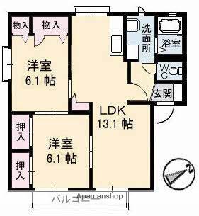 レインボーハイツB棟(2LDK/1階)の間取り写真