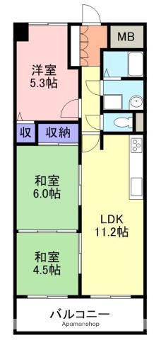 エクセレント米子(3LDK/6階)の間取り写真