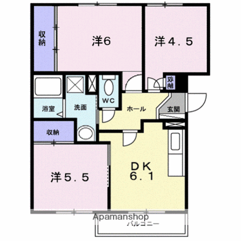 グランメール旗ヶ崎Ⅰ(3DK/2階)の間取り写真