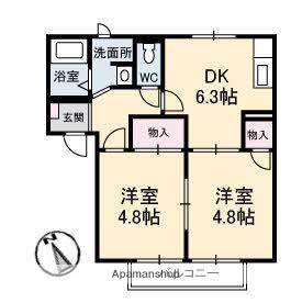 フレグランスB棟(2DK/1階)の間取り写真