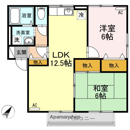 エスポワール三柳B棟(2LDK/1階)の間取り写真