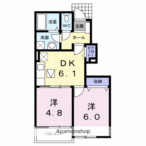 ハイドランジア 2番館(2DK/1階)の間取り写真