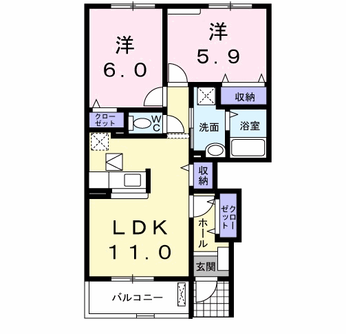 ヴィラ・シーク(2LDK/1階)の間取り写真
