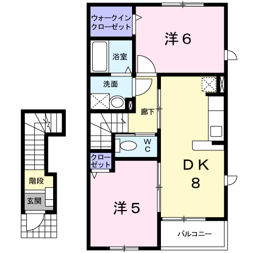 クレスト琴浦Ⅱ(2DK/2階)の間取り写真