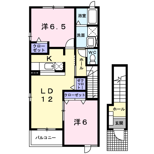 ランコントル・YK B(2LDK/2階)の間取り写真