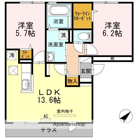 アヴニール西福原(2LDK/1階)の間取り写真