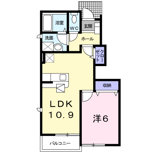 ブルック大瀬B棟(1LDK/1階)の間取り写真
