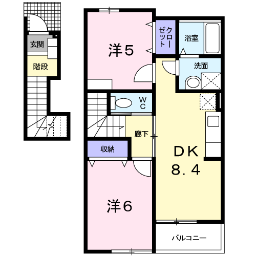 ブルック大瀬B棟(2DK/2階)の間取り写真