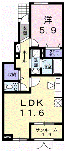 ロワゾ倉吉(1LDK/1階)の間取り写真