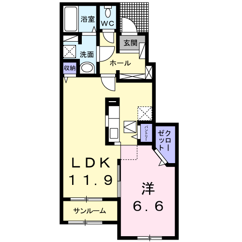 フォルトーナSーⅡ(1LDK/1階)の間取り写真