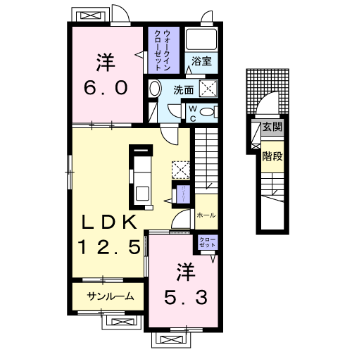 フォルトーナSーⅡ(2LDK/2階)の間取り写真