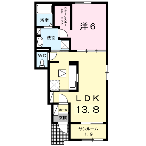 マハロ A(1LDK/1階)の間取り写真