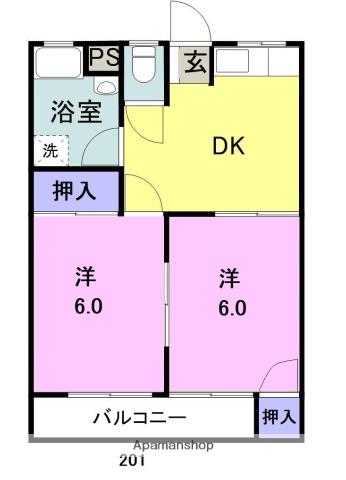 マルタカコーポ(2DK/2階)の間取り写真