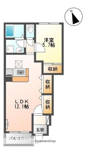 ラ・カンパネラ 新開(1LDK/1階)の間取り写真