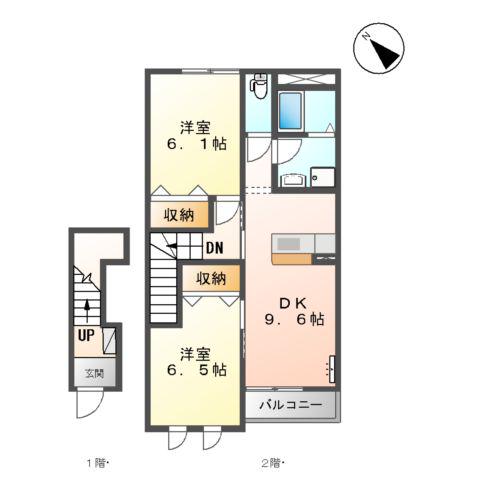 フローラルコート桜(2DK/2階)の間取り写真