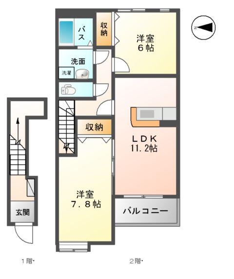 メゾン ドゥ アヴィニヨン(2LDK/2階)の間取り写真