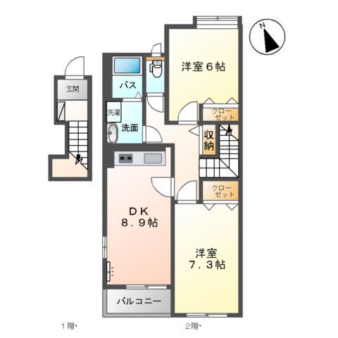 サンフローラⅡ(2DK/2階)の間取り写真