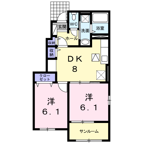 ブランシェスB(2DK/1階)の間取り写真