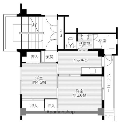 ビレッジハウス当成東 1号棟(2K/3階)の間取り写真