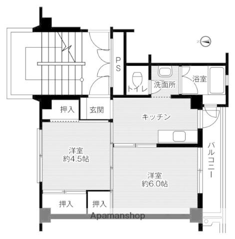 ビレッジハウス当成東2号棟(2K/3階)の間取り写真