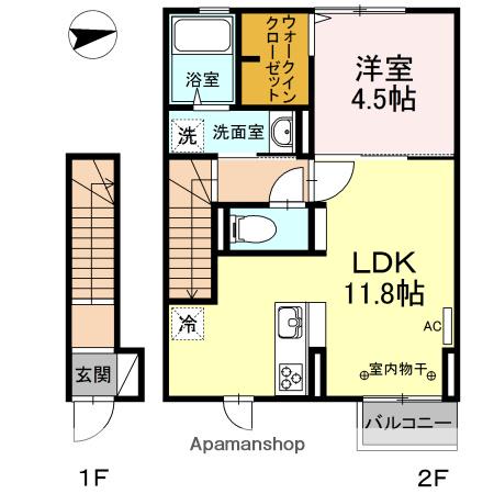 D-ROOMパーシモン(1LDK/2階)の間取り写真
