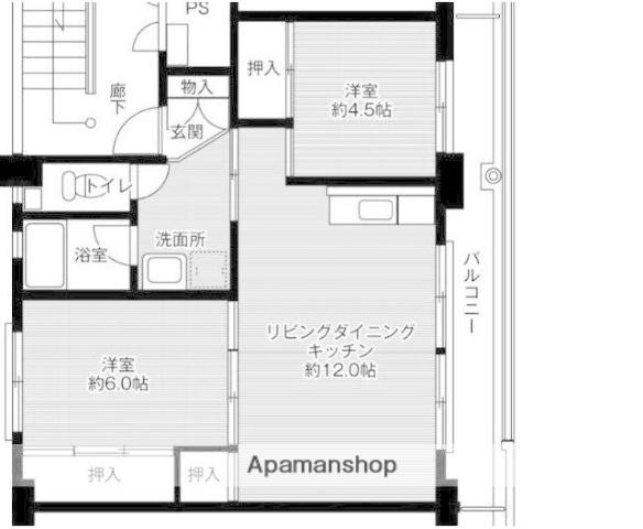 ビレッジハウス米子2号棟(2LDK/3階)の間取り写真