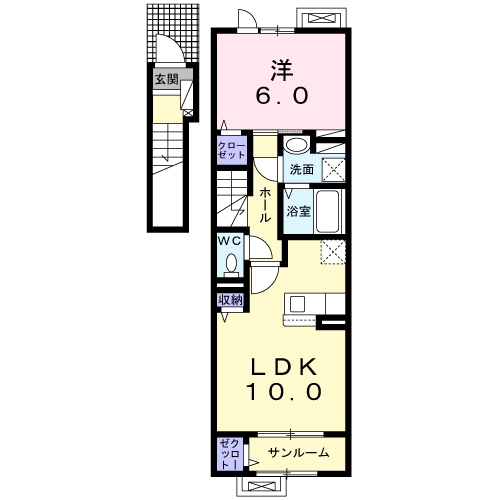 ガーネット(1LDK/2階)の間取り写真