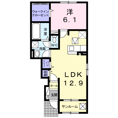 山陰本線 倉吉駅 バス乗車時間：10分 田後入口バス停で下車 徒歩3分 2階建 築5年(1LDK/1階)の間取り写真