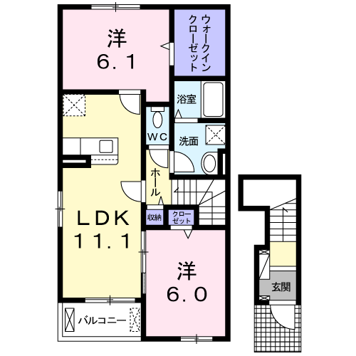 ローレルⅠ(2LDK/2階)の間取り写真