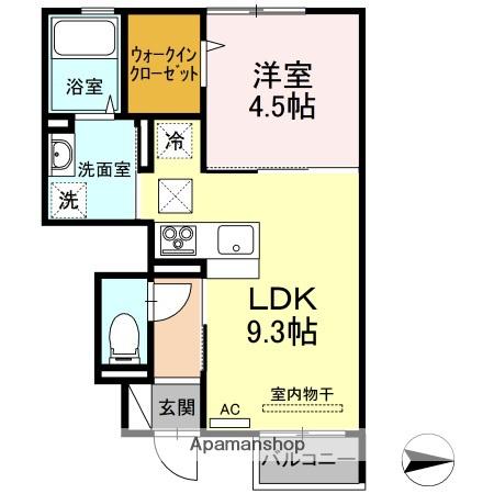 フォンテーヌ目久美(1LDK/1階)の間取り写真
