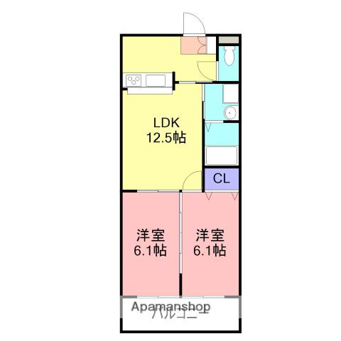 シティメディアⅨ(2LDK/2階)の間取り写真