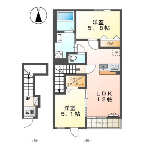 パルシア.M(2LDK/2階)の間取り写真