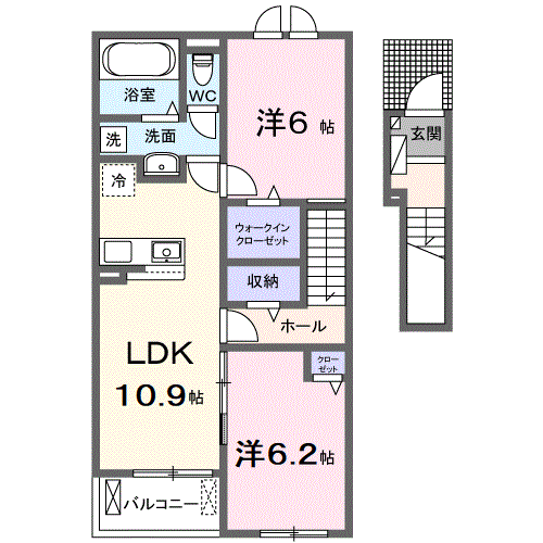 メゾン・エフォール・ルナ B(2LDK/2階)の間取り写真