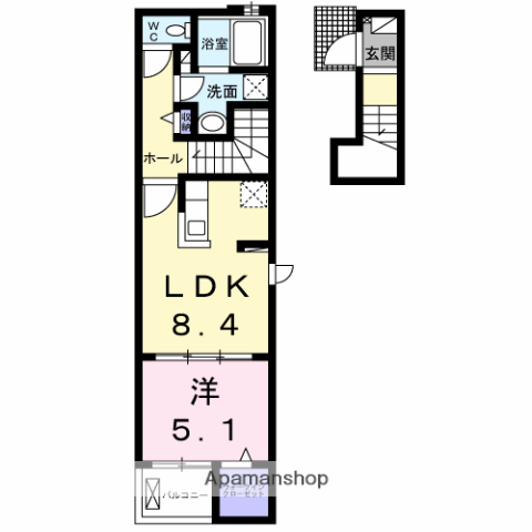 ヒカルサ米子Ⅰ(1LDK/2階)の間取り写真