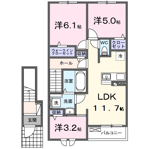 エスプレッシーヴォ(3LDK/2階)の間取り写真