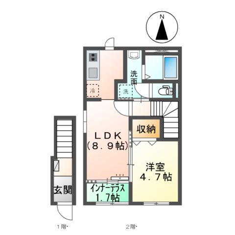 ファヴォーレⅡ(1LDK/2階)の間取り写真