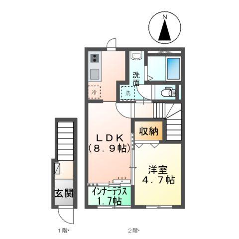 ファヴォーレⅡ(1LDK/2階)の間取り写真
