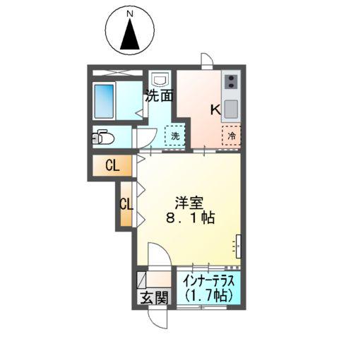 ファヴォーレⅡ(1K/1階)の間取り写真