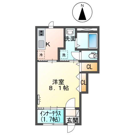 ファヴォーレⅡ(1K/1階)の間取り写真