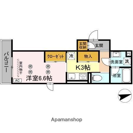 パーシモン駅南Ⅱ(1K/2階)の間取り写真