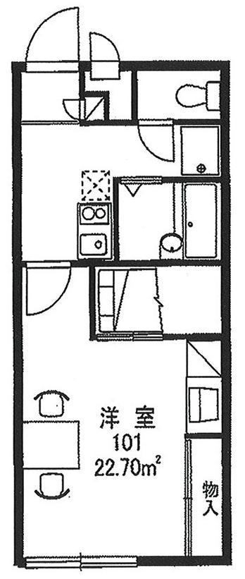 レオパレスメルベーユ(1K/1階)の間取り写真