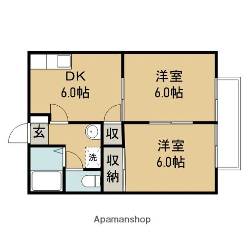 アルカディアKⅠ(2DK/1階)の間取り写真
