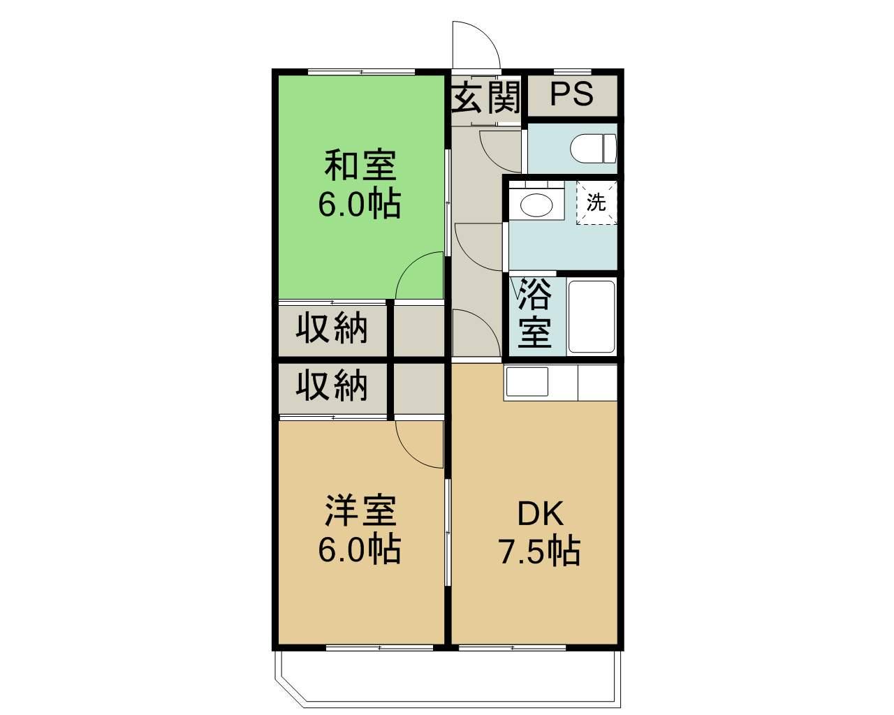 サンフォーレK(2DK/1階)の間取り写真