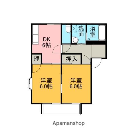 コーポ中的場(2DK/1階)の間取り写真