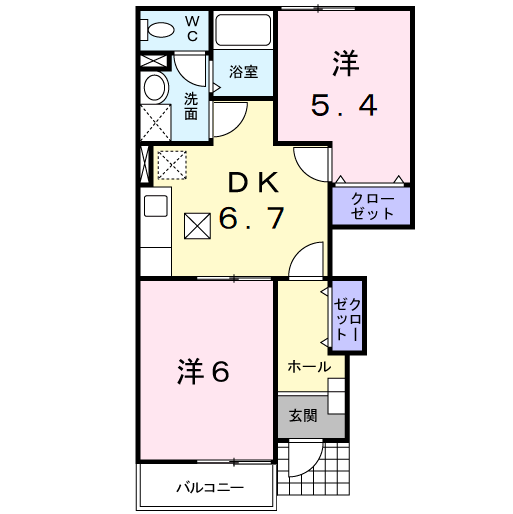 ピュアヒルズ(2K/1階)の間取り写真