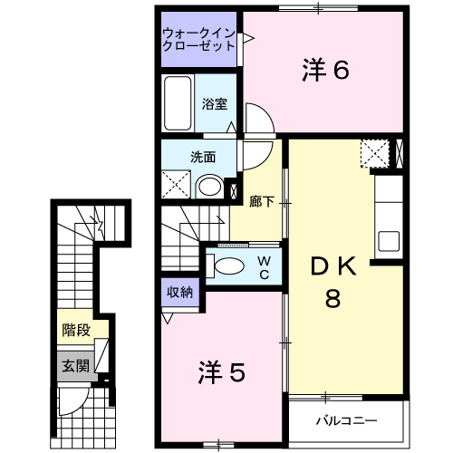 ブライトスクエアⅡ(2DK/2階)の間取り写真