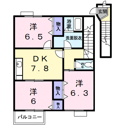 サンフィールドA(3DK/2階)の間取り写真